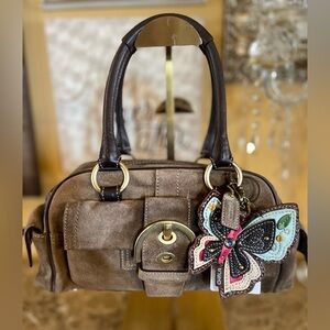 COACH Y2K Vintage Soho Buckle Mini Boston Suede Leather Satchel & CHALA Charm